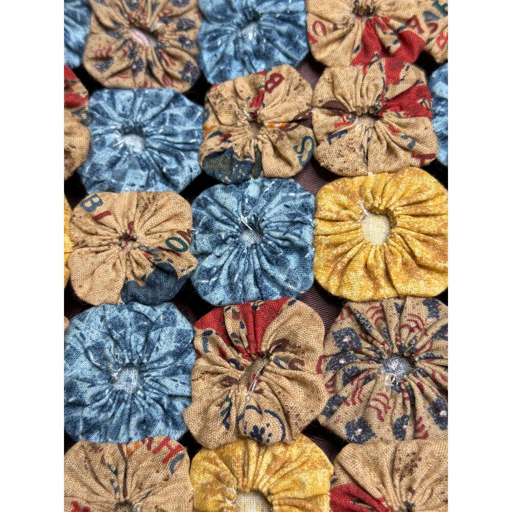 Handmade Yo-Yo Quilt Vest Multicolor Patchwork One Button Satin Back Adj Tie - Picture 3 of 9